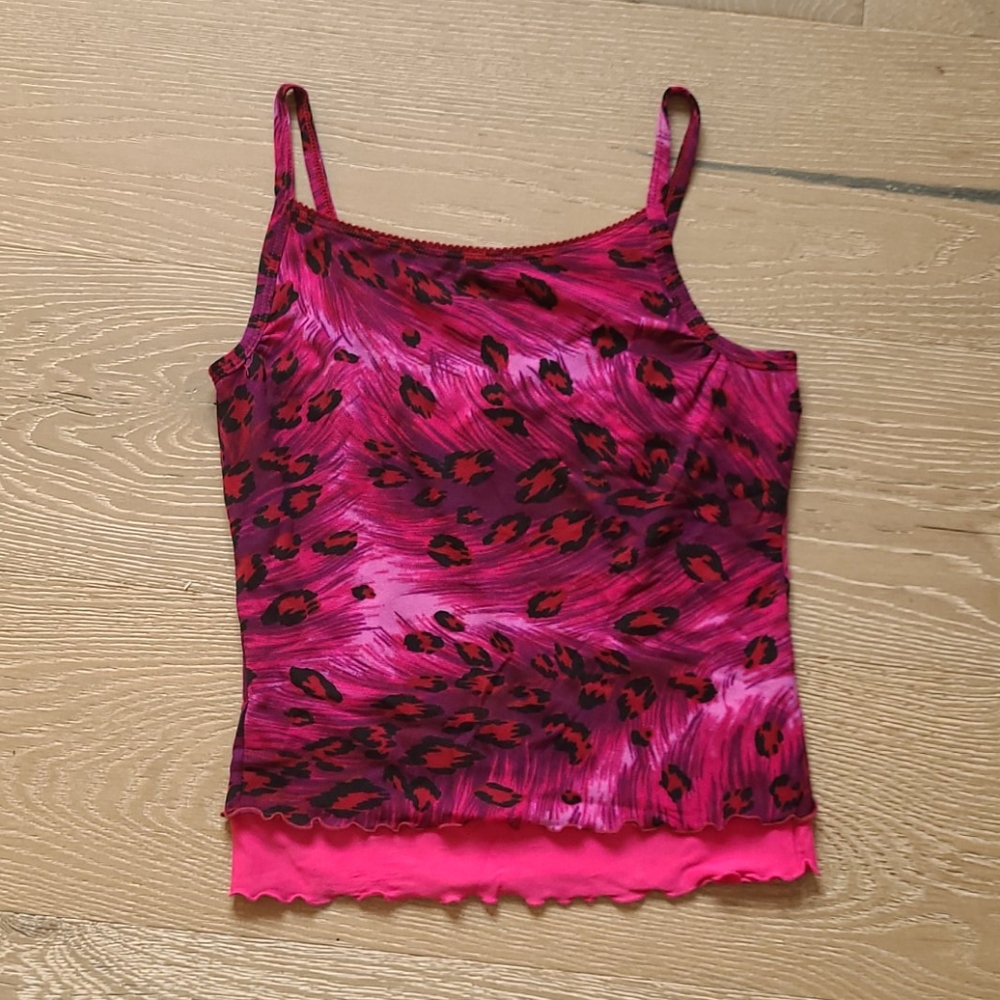 Guess pink leopard tank top